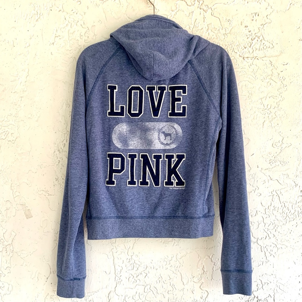 PINK Victorias Secret LOVE Hoodie Sweatshirt Zip Front. Blue Women’s large - Picture 5 of 12